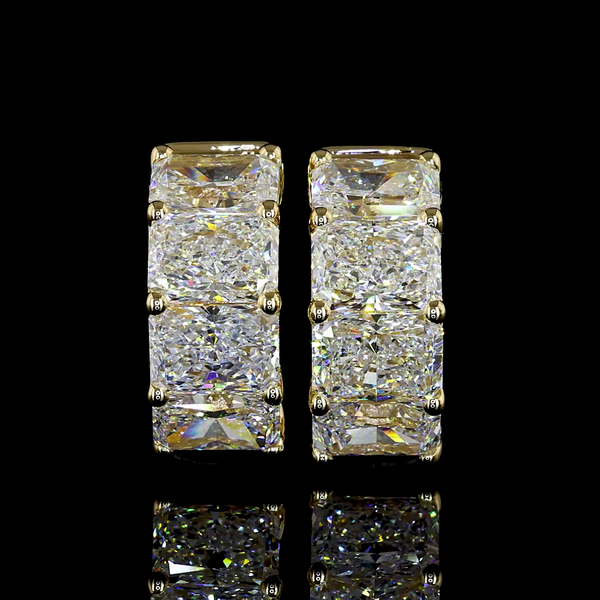 Lab-Grown 4.1 Carat Radiant E-VS Diamond 14K Yellow Gold Huggies Earrings
