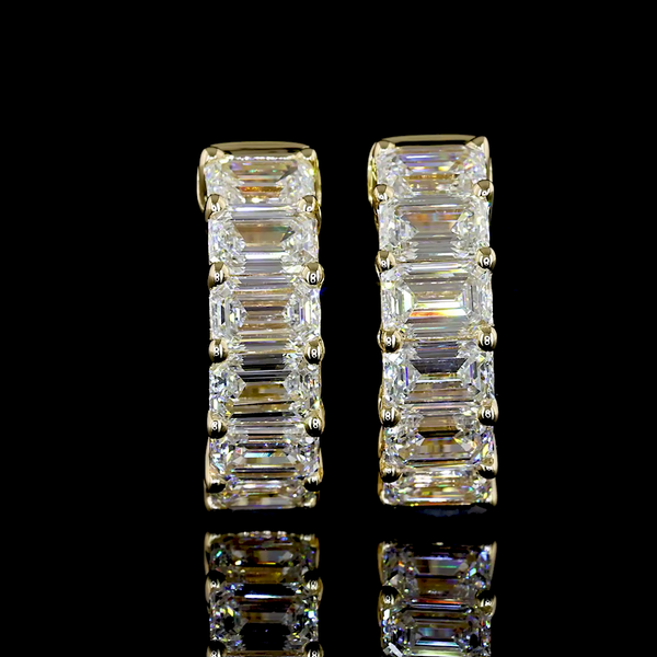 Lab-Grown 2.05 Carat Emerald E-VS Diamond 14K Yellow Gold Huggies Earrings