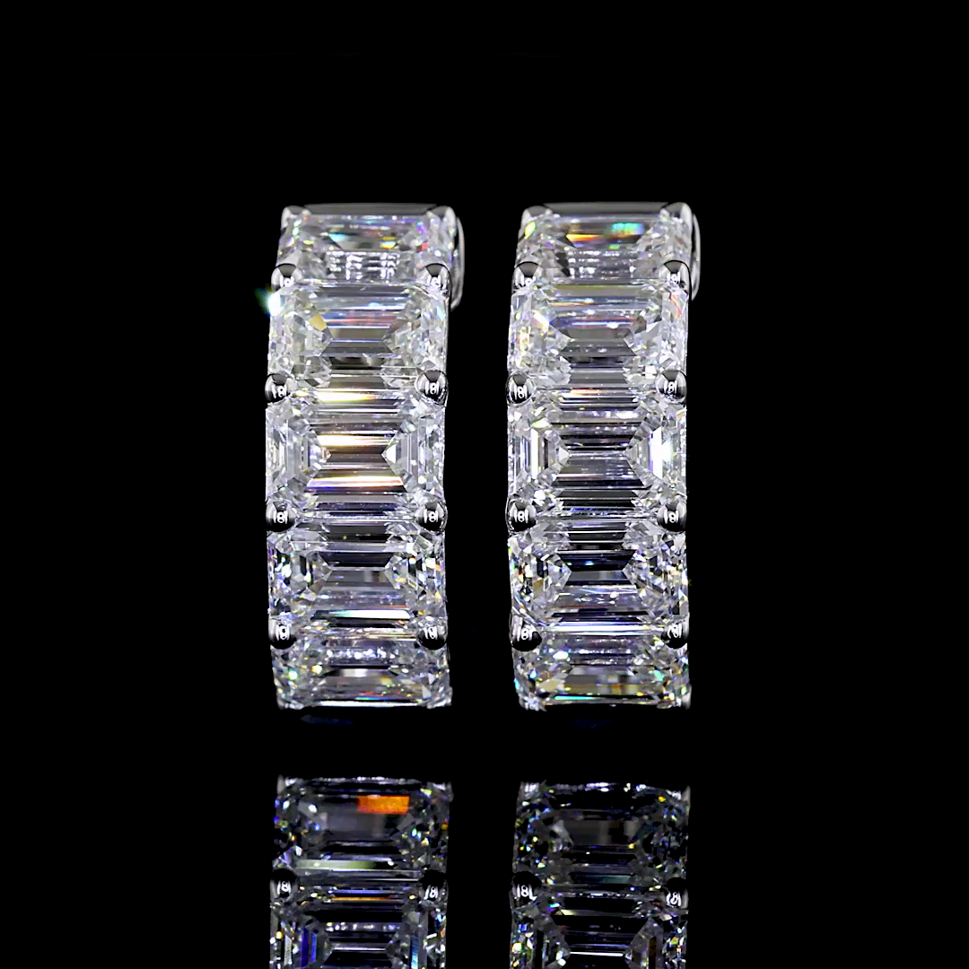 Lab-Grown 3.33 Carat Emerald - Diamond 14K White Gold Huggies Earrings