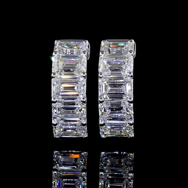 Lab-Grown 3.33 Carat Emerald - Diamond 14K White Gold Huggies Earrings