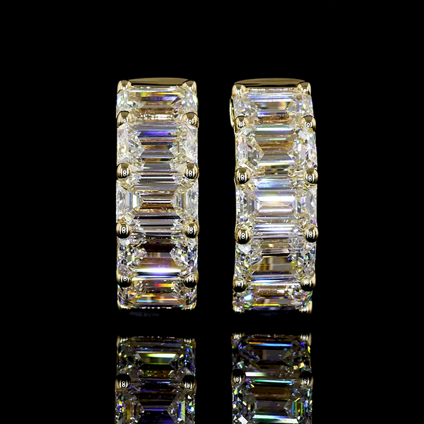 Lab-Grown 3.26 Carat Emerald - Diamond 14K Yellow Gold Huggies Earrings