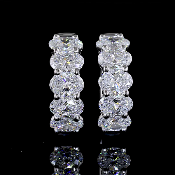 Lab-Grown 2.29 Carat Oval E-VS Diamond 14K White Gold Huggies Earrings