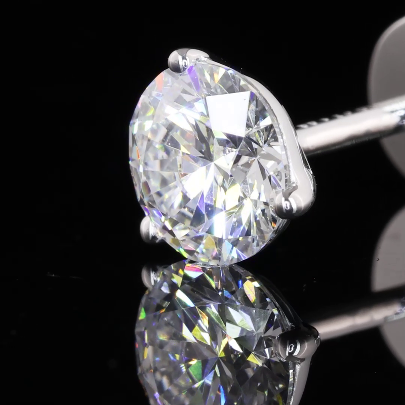 Lab-Grown 1.09 Carat Round F-VS2 Diamond 14K White Gold Martini Earrings