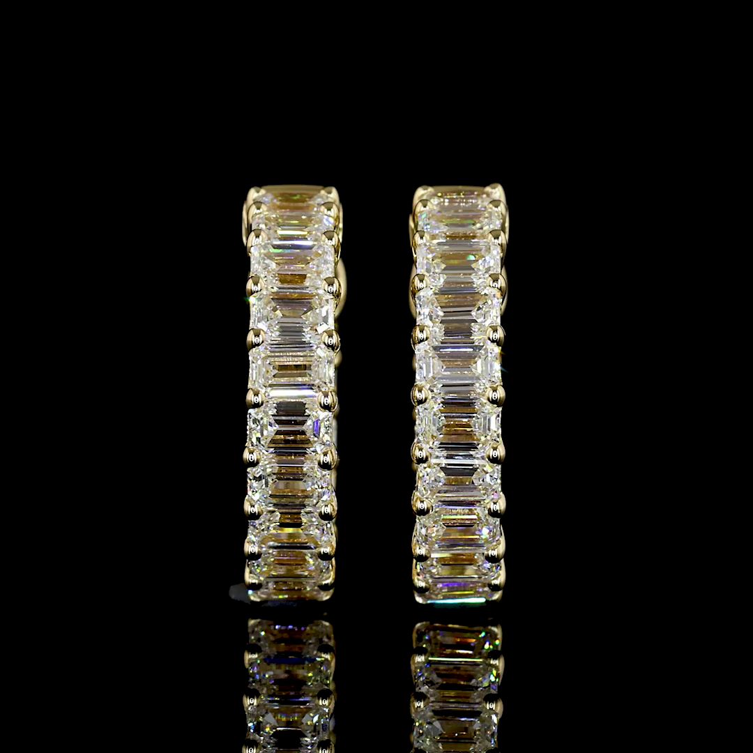 Lab-Grown 1.58 Carat Emerald E-VS Diamond 14K Yellow Gold Huggies Earrings