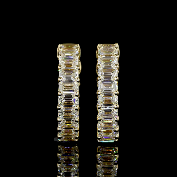 Lab-Grown 1.58 Carat Emerald E-VS Diamond 14K Yellow Gold Huggies Earrings
