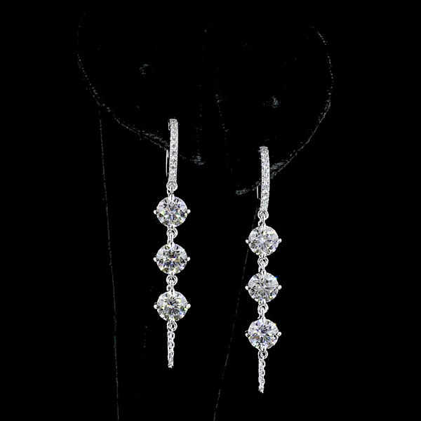Lab-Grown 4.43 Carat Round E-VS Diamond 14K White Gold Hanging Earrings