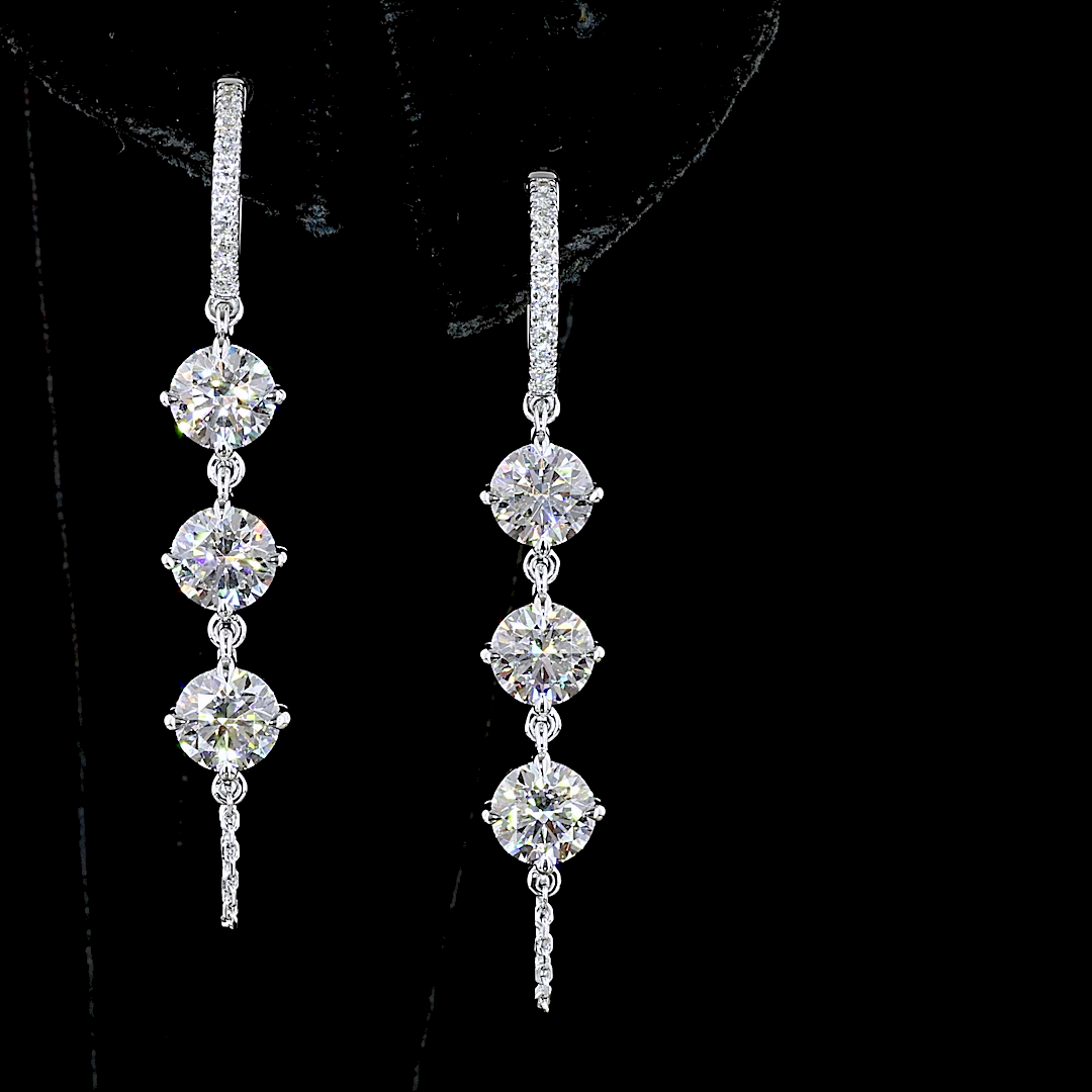 Lab-Grown 4.43 Carat Round E-VS Diamond 14K White Gold Hanging Earrings
