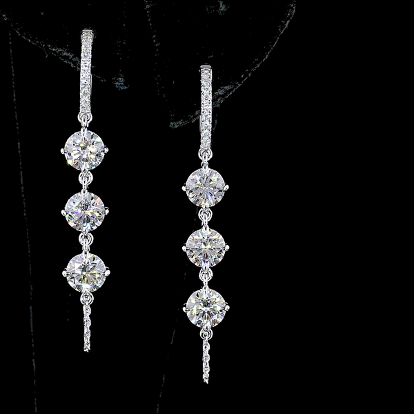 Lab-Grown 4.43 Carat Round E-VS Diamond 14K White Gold Hanging Earrings