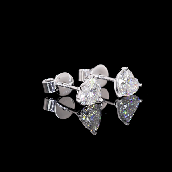 Lab-Grown 1.29 Carat Heart E-VS1 Diamond 14K White Gold Studs Earrings