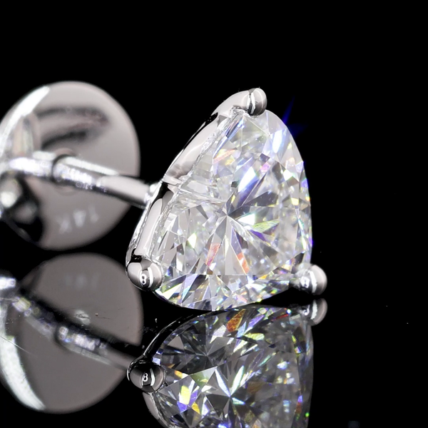 Lab-Grown 1.29 Carat Heart E-VS1 Diamond 14K White Gold Studs Earrings