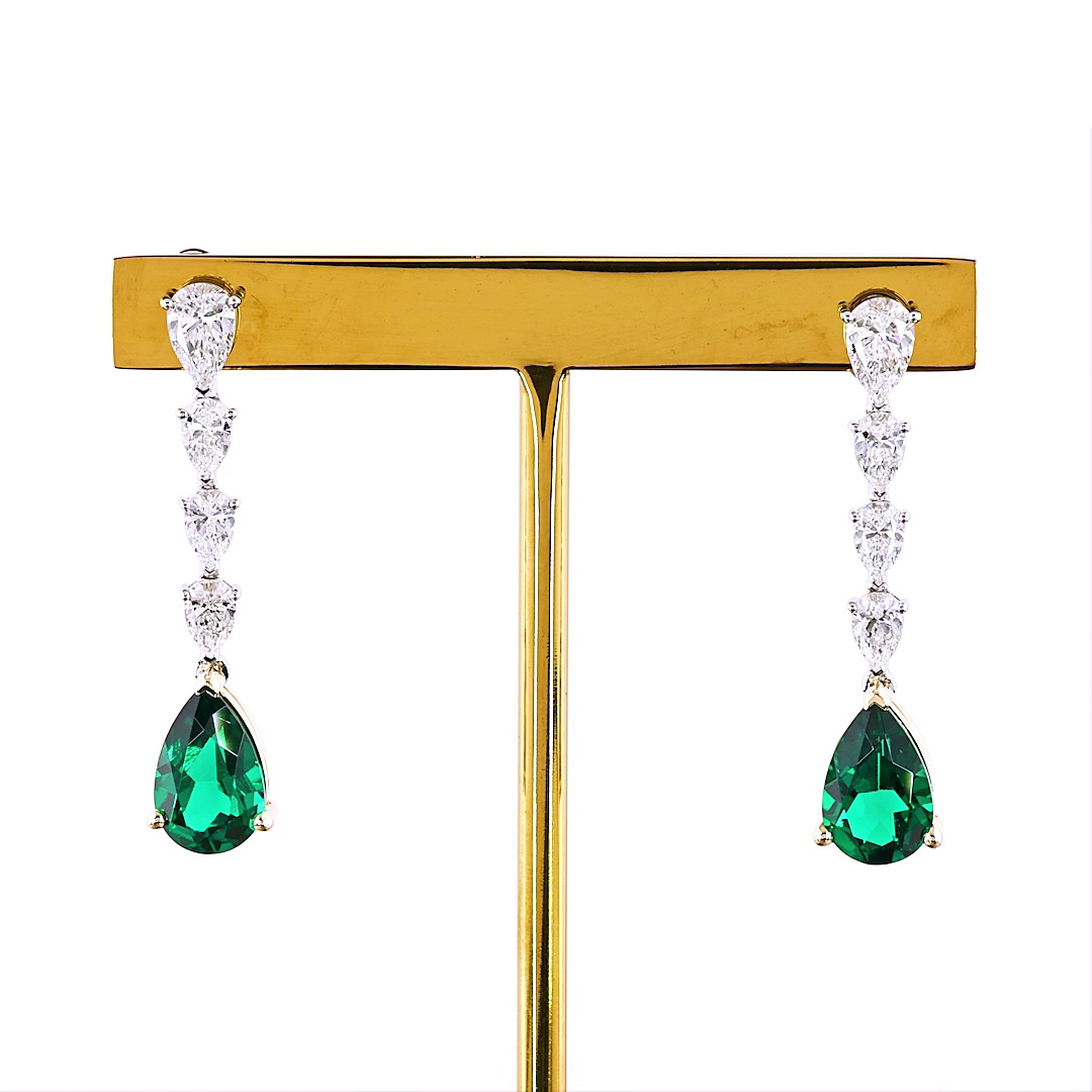 Lab-Grown 4.29 Carat Pear -VS1 Diamond 14K Two Tone Hanging Earrings