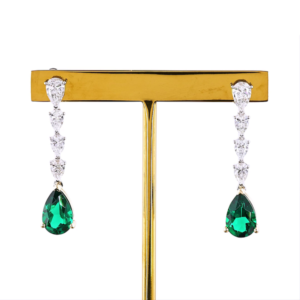 Lab-Grown 4.29 Carat Pear -VS1 Diamond 14K Two Tone Hanging Earrings