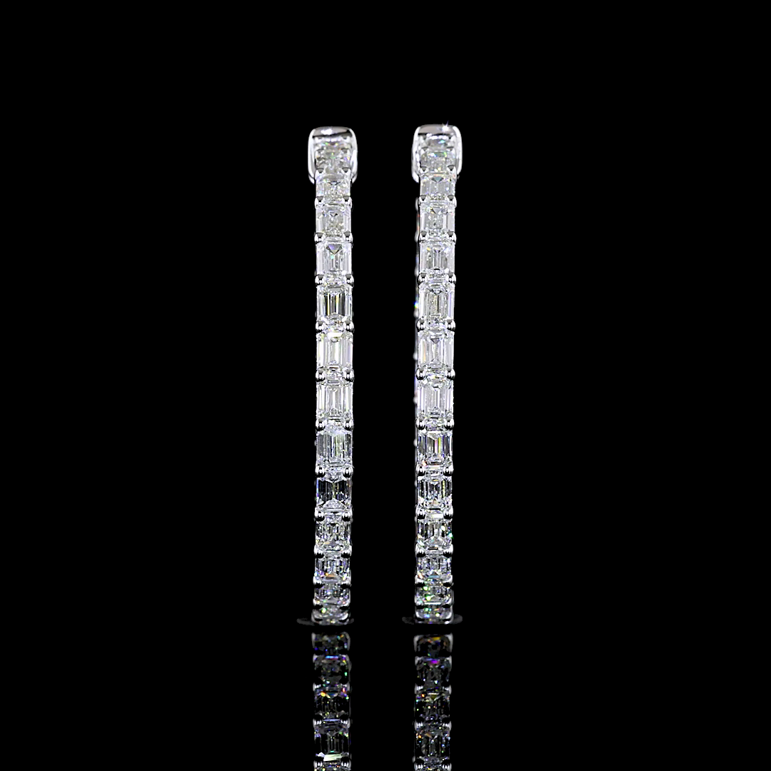 Lab-Grown 5.32 Carat Emerald E-VS Diamond 14K White Gold Hoops Earrings
