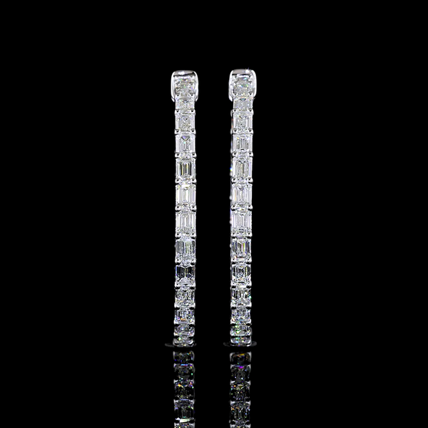 Lab-Grown 5.32 Carat Emerald E-VS Diamond 14K White Gold Hoops Earrings