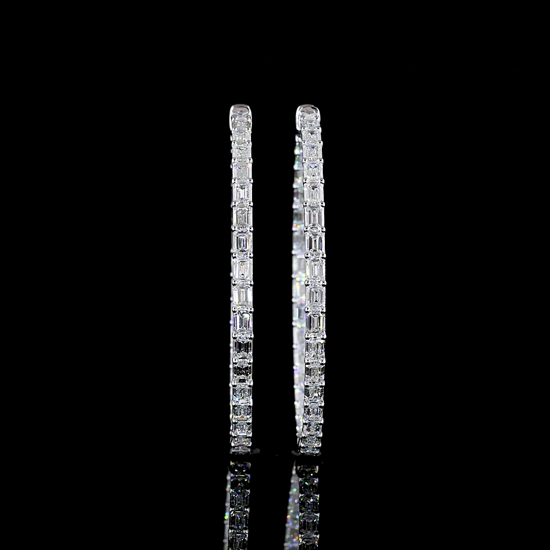 Lab-Grown 7.1 Carat Emerald E-VS1 Diamond 14K White Gold Hoops Earrings