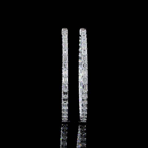 Lab-Grown 7.1 Carat Emerald E-VS1 Diamond 14K White Gold Hoops Earrings