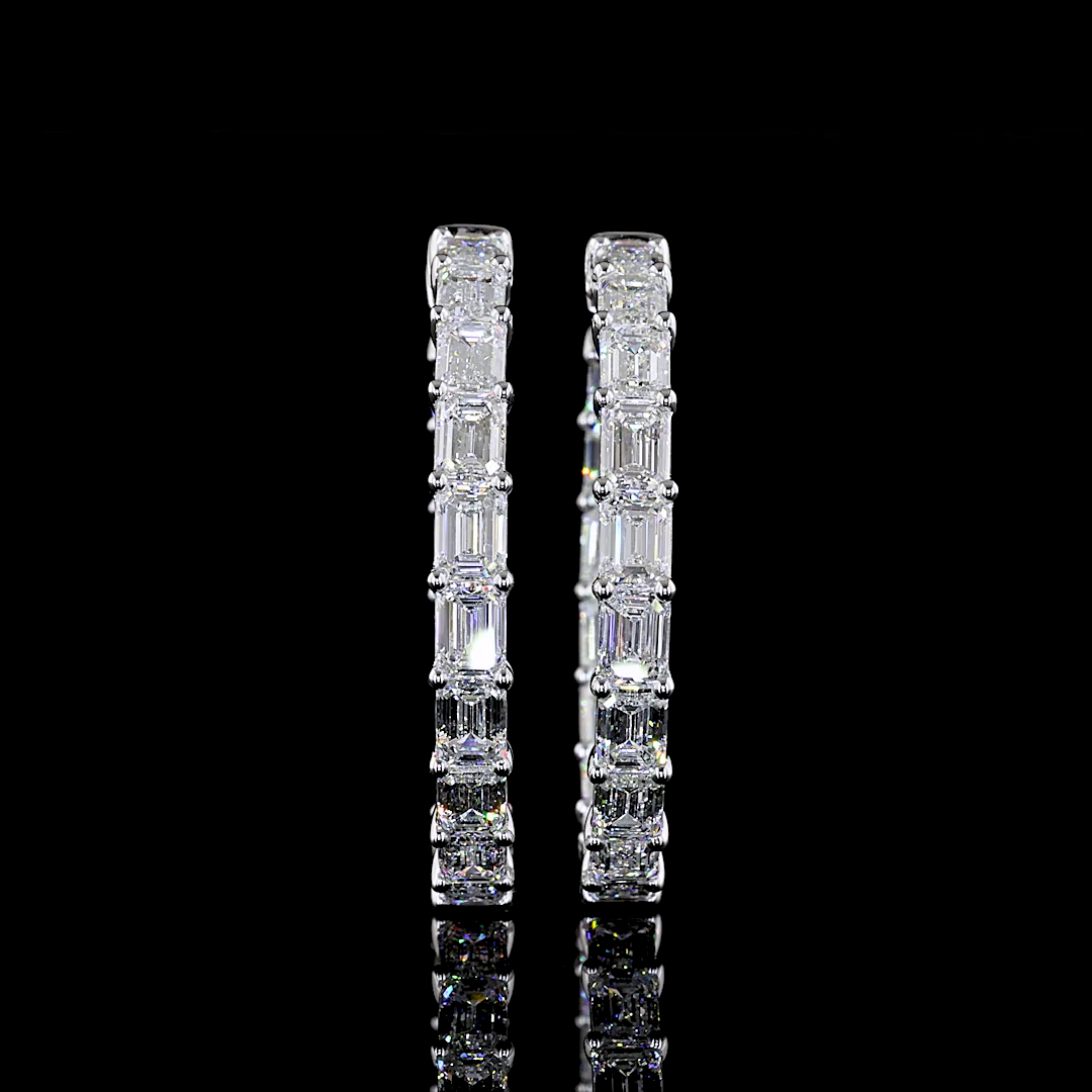 Lab-Grown 11.56 Carat Emerald E-VS Diamond 14K White Gold Hoops Earrings