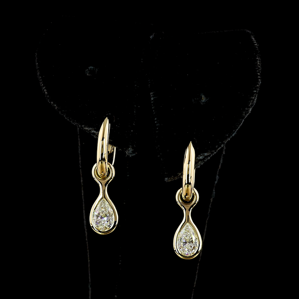 Lab-Grown 1.09 Carat Pear E-VS Diamond 14K Yellow Gold Hanging Earrings