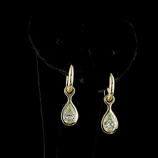 Lab-Grown 2.01 Carat Pear F-VS1 Diamond 14K Yellow Gold Hanging Earrings
