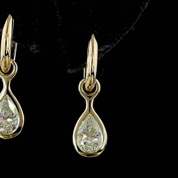 Lab-Grown 2.01 Carat Pear F-VS1 Diamond 14K Yellow Gold Hanging Earrings