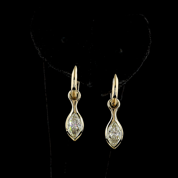 Lab-Grown 2.03 Carat Marquise F-VVS1 Diamond 14K Yellow Gold Hanging Earrings