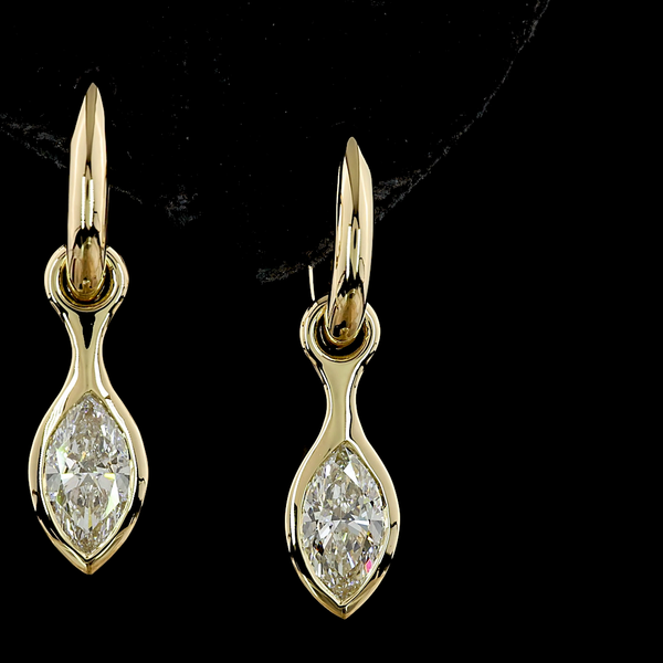 Lab-Grown 2.03 Carat Marquise F-VVS1 Diamond 14K Yellow Gold Hanging Earrings
