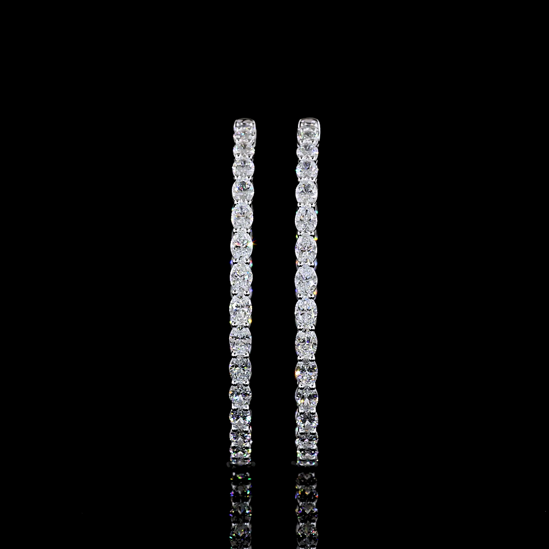 Lab-Grown 6.22 Carat Oval E-VS Diamond 14K White Gold Hoops Earrings