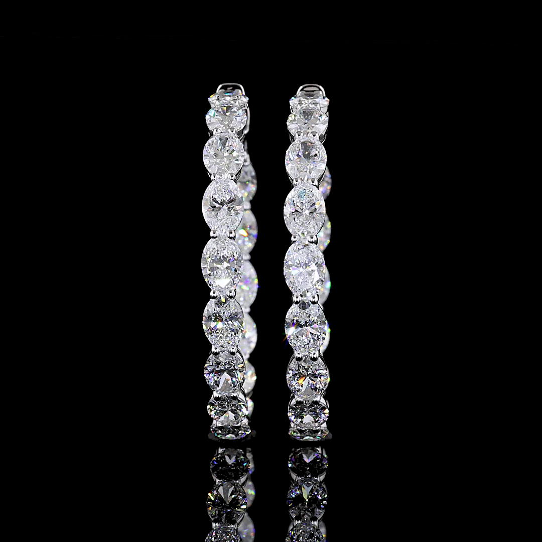 Lab-Grown 9.32 Carat Oval E-F-VS2 Diamond 14K White Gold Hoops Earrings