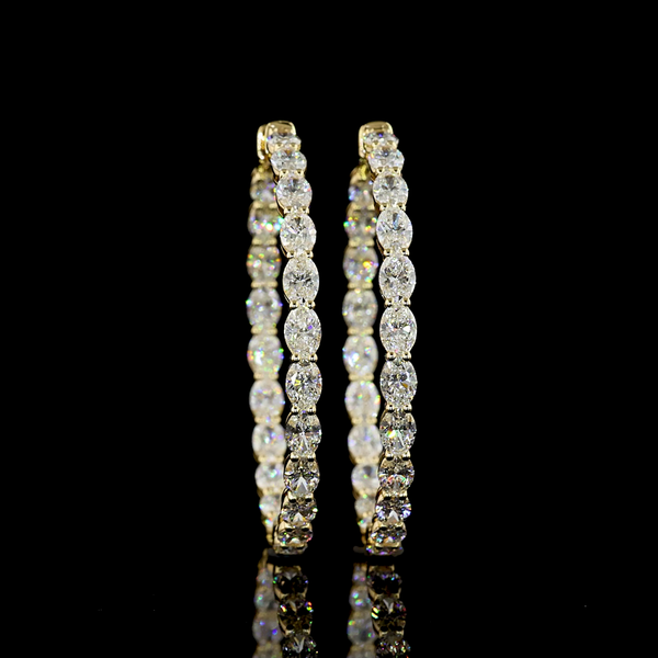 Lab-Grown 7.84 Carat Oval E-VS Diamond 14K Yellow Gold Hoops Earrings