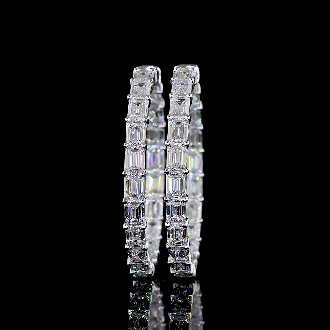 Lab-Grown 13.58 Carat Emerald E-VS2 Diamond 14K White Gold Hoops Earrings