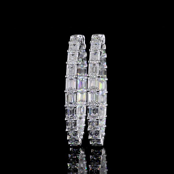Lab-Grown 13.58 Carat Emerald E-VS2 Diamond 14K White Gold Hoops Earrings