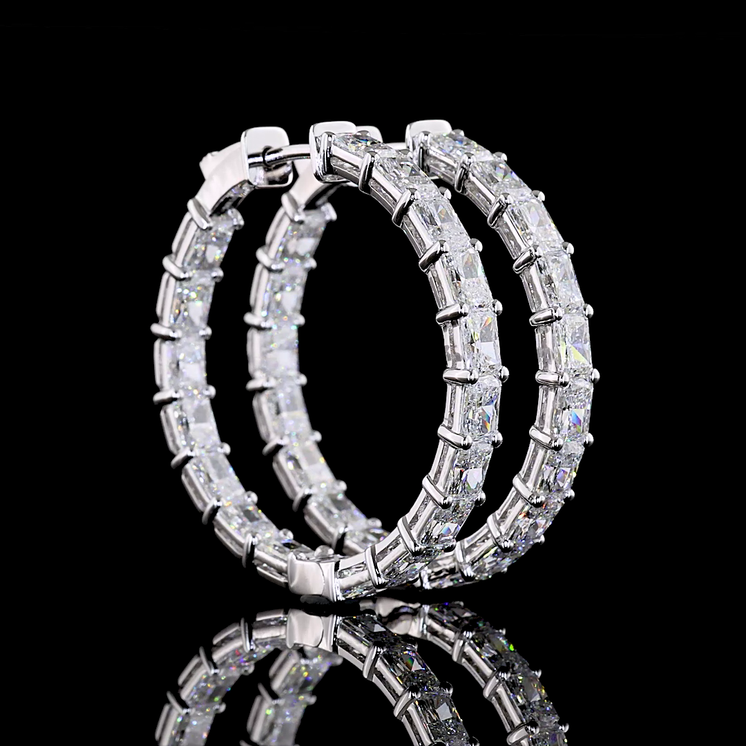 Lab-Grown 7.07 Carat Radiant E-VS Diamond 14K White Gold Hoops Earrings