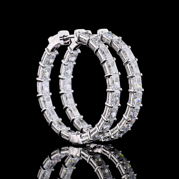 Lab-Grown 7.07 Carat Radiant E-VS Diamond 14K White Gold Hoops Earrings