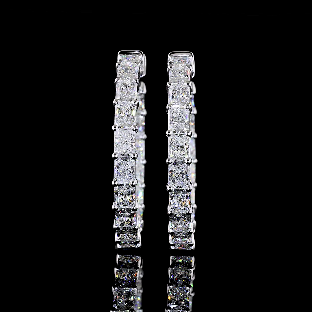 Lab-Grown 7.07 Carat Radiant E-VS Diamond 14K White Gold Hoops Earrings