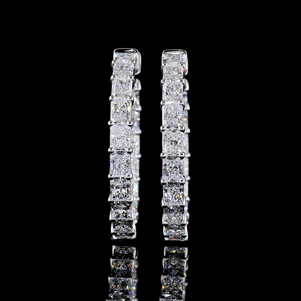Lab-Grown 7.07 Carat Radiant E-VS Diamond 14K White Gold Hoops Earrings