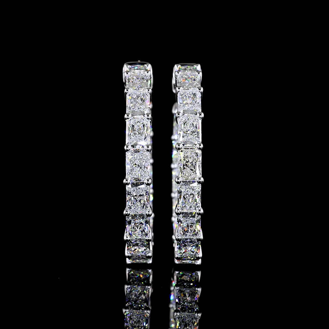 Lab-Grown 9.05 Carat Radiant - Diamond 14K White Gold Hoops Earrings