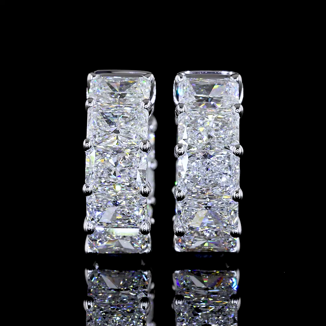 Lab-Grown 4.88 Carat Radiant E-VS1 Diamond 14K White Gold Huggies Earrings