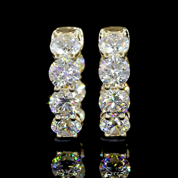 Lab-Grown 3.87 Carat Round - Diamond 14K Yellow Gold Huggies Earrings