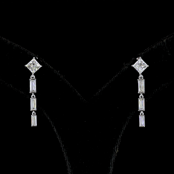 Lab-Grown 2.03 Carat MIX - Diamond 14K White Gold Hanging Earrings