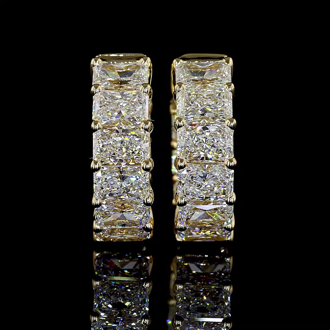 Lab-Grown 3.19 Carat Radiant - Diamond 14K Yellow Gold Huggies Earrings