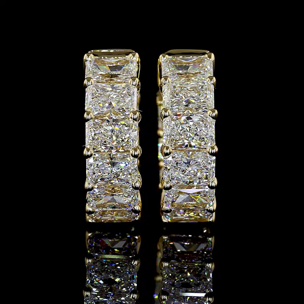 Lab-Grown 3.19 Carat Radiant - Diamond 14K Yellow Gold Huggies Earrings