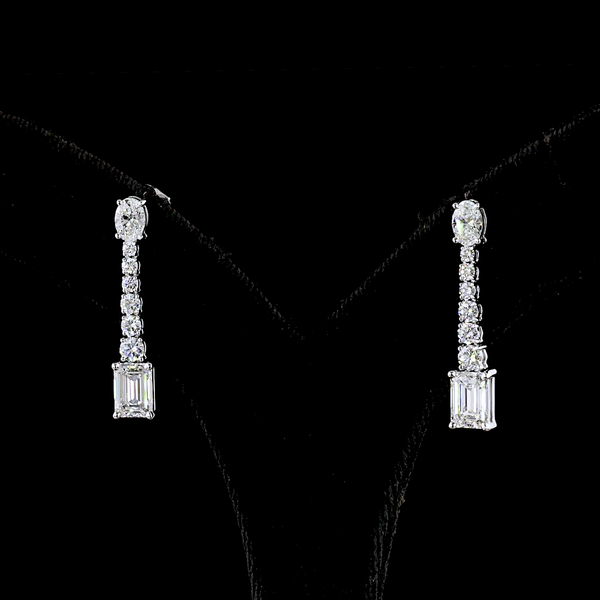 Lab-Grown 3.14 Carat MIX E-VS2 Diamond 14K White Gold Hanging Earrings