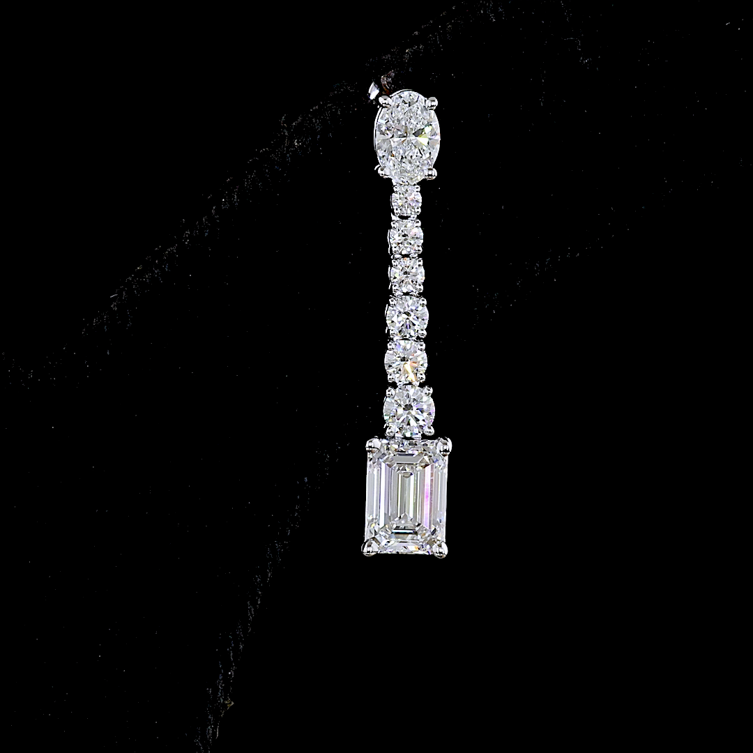 Lab-Grown 3.14 Carat MIX E-VS2 Diamond 14K White Gold Hanging Earrings