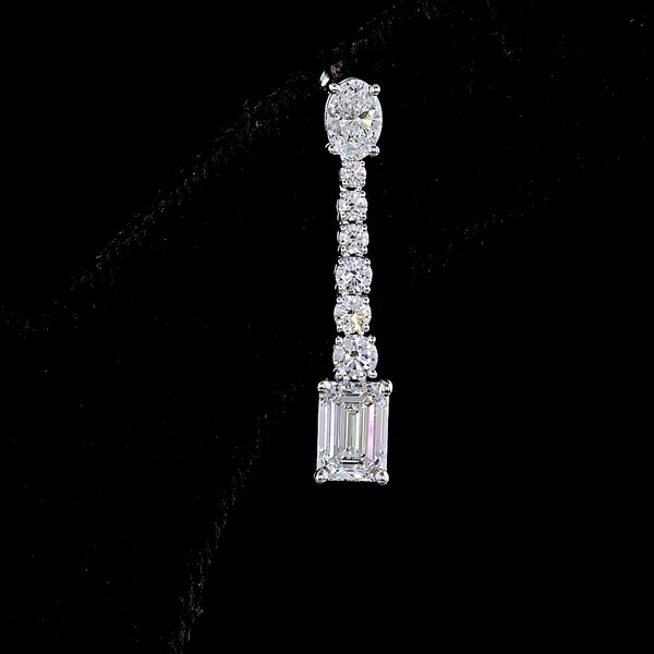 Lab-Grown 3.14 Carat MIX E-VS2 Diamond 14K White Gold Hanging Earrings