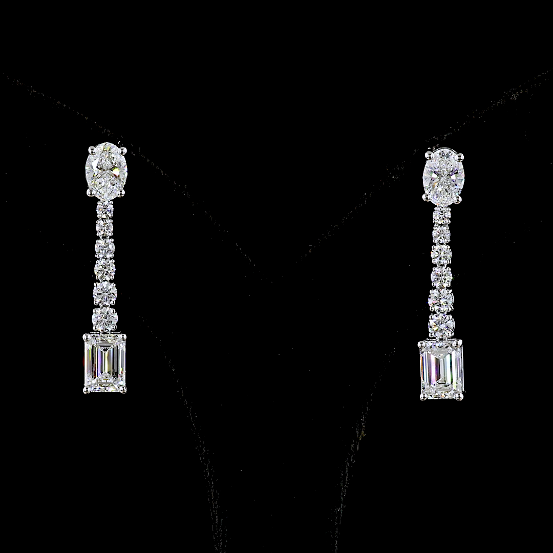 Lab-Grown 4.98 Carat MIX - Diamond 14K White Gold Hanging Earrings