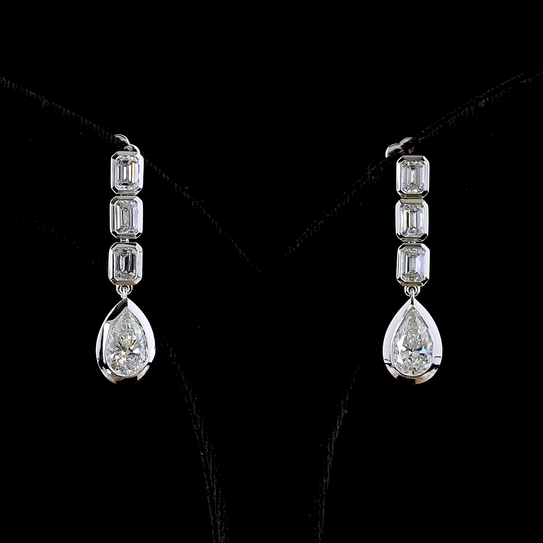 Lab-Grown 5.09 Carat MIX F-VS1 Diamond 14K White Gold Hanging Earrings