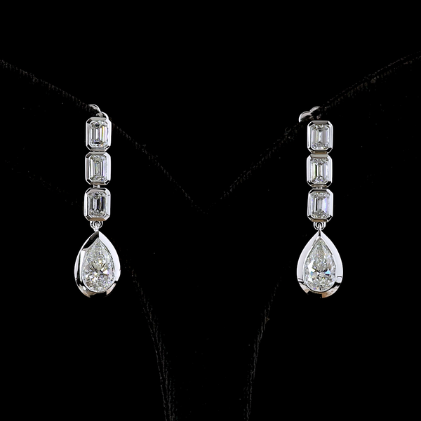 Lab-Grown 5.09 Carat MIX F-VS1 Diamond 14K White Gold Hanging Earrings