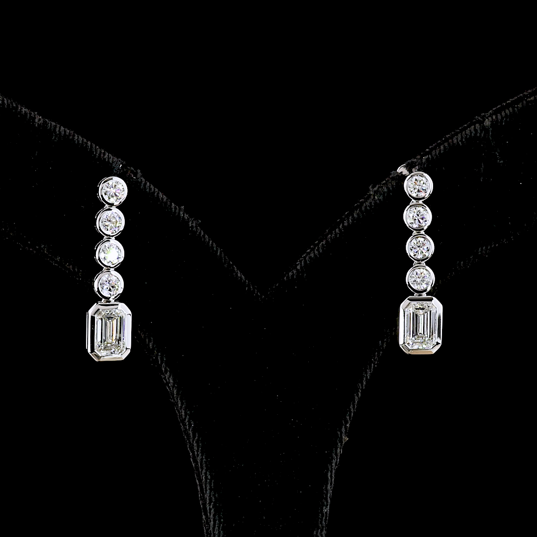 Lab-Grown 2.56 Carat MIX E-VS2 Diamond 14K White Gold Hanging Earrings