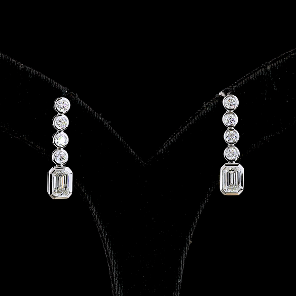 Lab-Grown 2.56 Carat MIX E-VS2 Diamond 14K White Gold Hanging Earrings