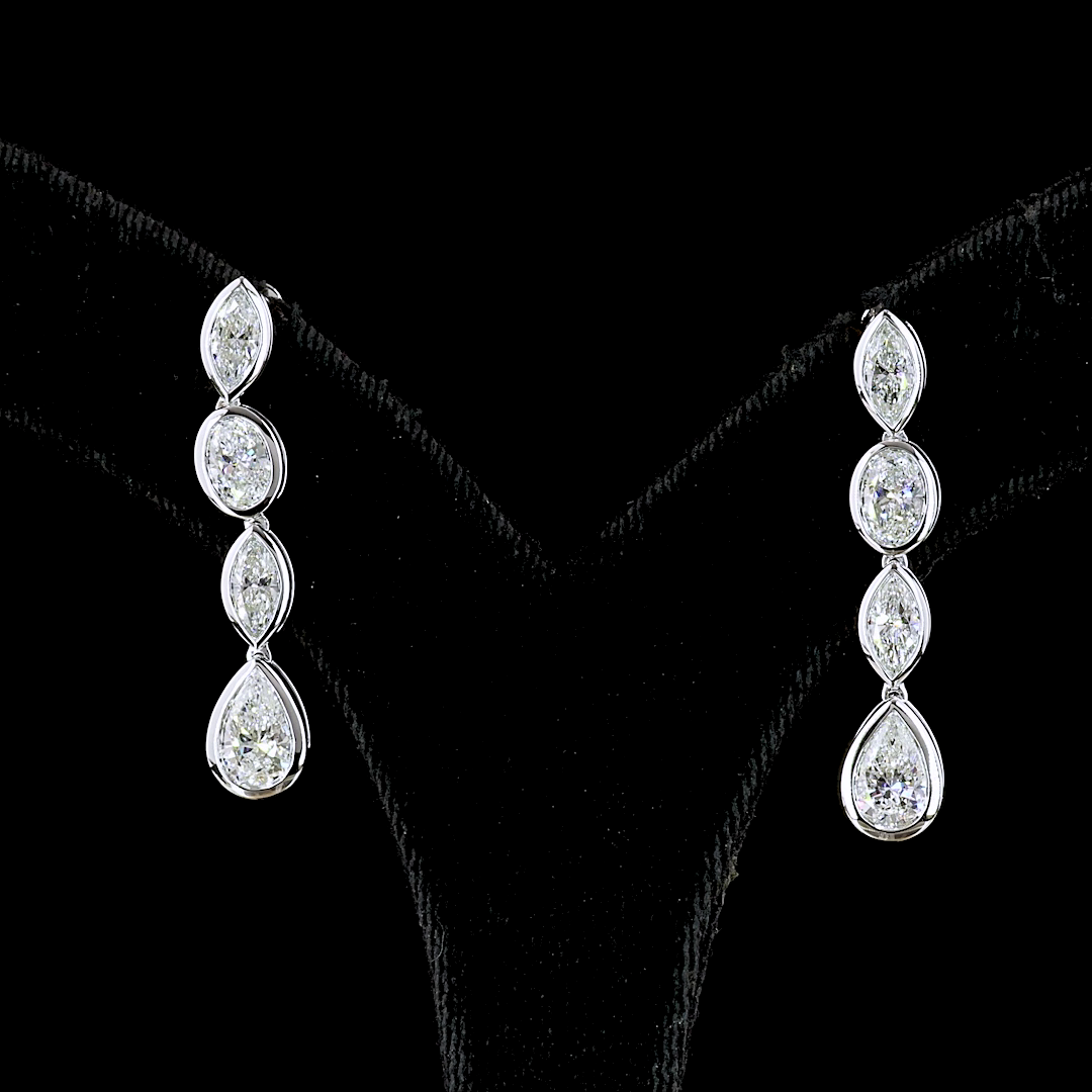 Lab-Grown 3.67 Carat MIX E-VS2 Diamond 14K White Gold Hanging Earrings